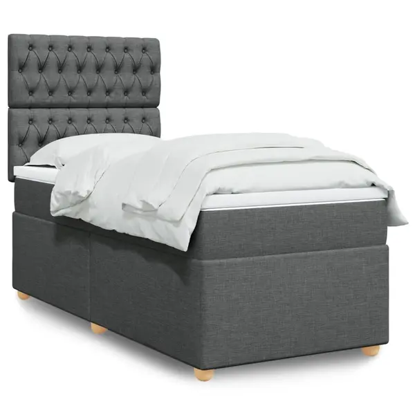 Gossi pat box spring cu saltea, gri inchis, 80x200 cm, textil