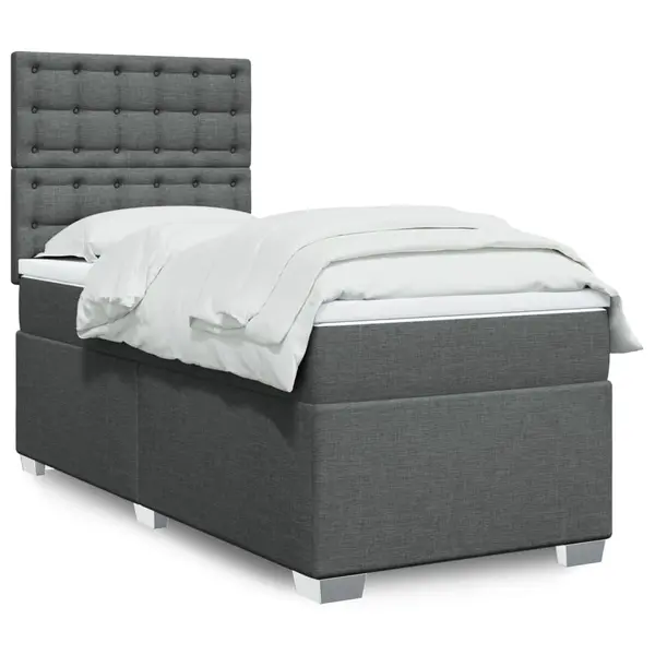 Gossi pat box spring cu saltea, gri inchis, 80x200 cm, textil