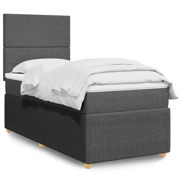 Gossi pat box spring cu saltea, gri inchis, 80x200 cm, textil
