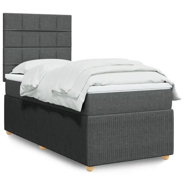 Gossi pat box spring cu saltea, gri inchis, 80x200 cm, textil