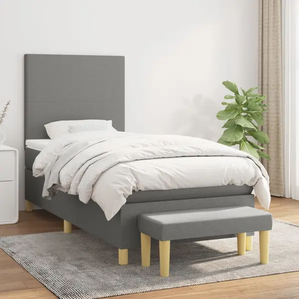 Gossi pat box spring cu saltea, gri inchis, 80x200 cm, textil