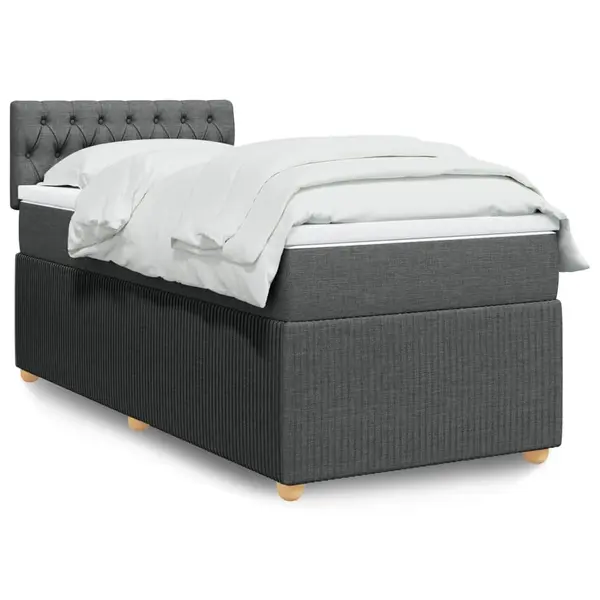 Gossi pat box spring cu saltea, gri inchis, 80x200 cm, textil