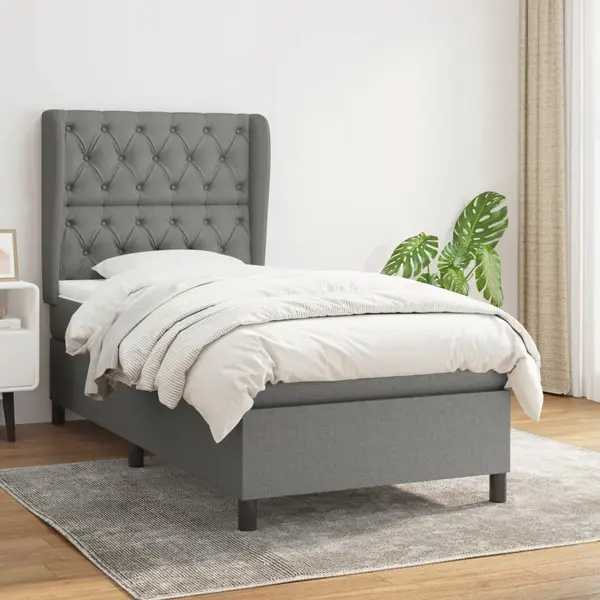 Gossi pat box spring cu saltea, gri inchis, 80x200 cm, textil