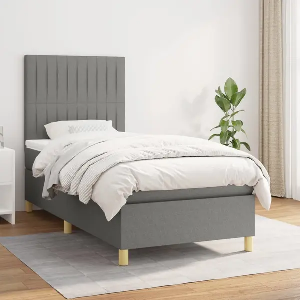Gossi pat box spring cu saltea, gri inchis, 80x200 cm, textil