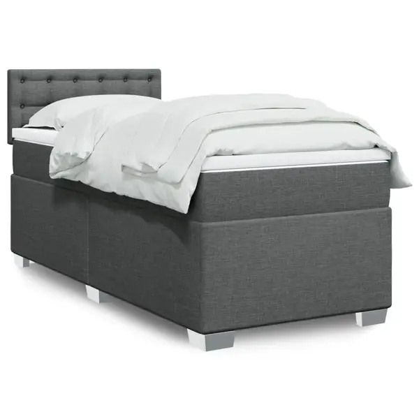 Gossi pat box spring cu saltea, gri inchis, 80x200 cm, textil