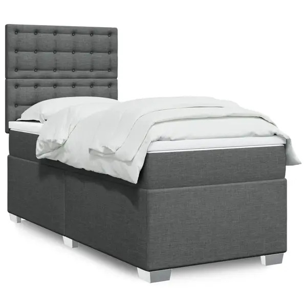 Gossi pat box spring cu saltea, gri inchis, 80x200 cm, textil