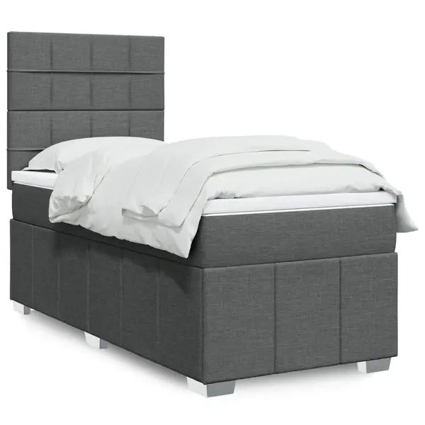 Gossi pat box spring cu saltea, gri inchis, 80x200 cm, textil