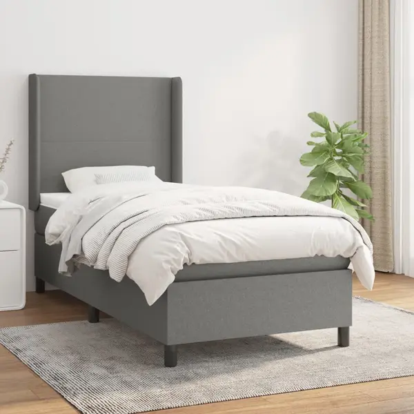 Gossi pat box spring cu saltea, gri inchis, 80x200 cm, textil