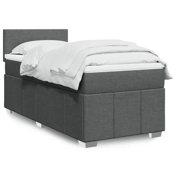Gossi pat box spring cu saltea, gri inchis, 80x200 cm, textil