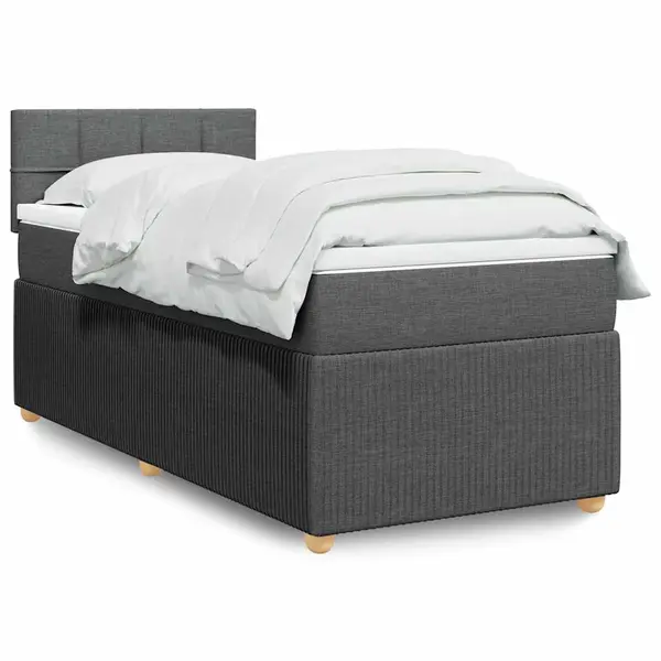 Gossi pat box spring cu saltea, gri inchis, 80x200 cm, textil