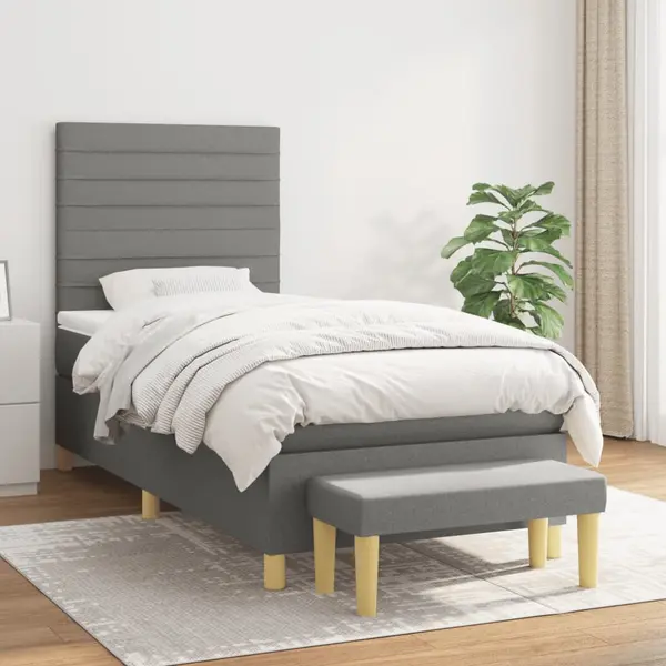 Gossi pat box spring cu saltea, gri inchis, 80x200 cm, textil