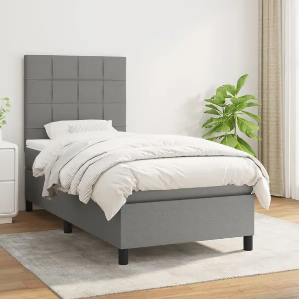 Gossi pat box spring cu saltea, gri inchis, 80x200 cm, textil