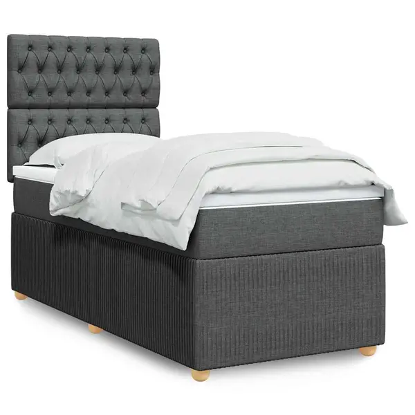 Gossi pat box spring cu saltea, gri inchis, 80x200 cm, textil