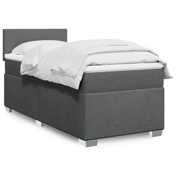Gossi pat box spring cu saltea, gri inchis, 80x200 cm, textil