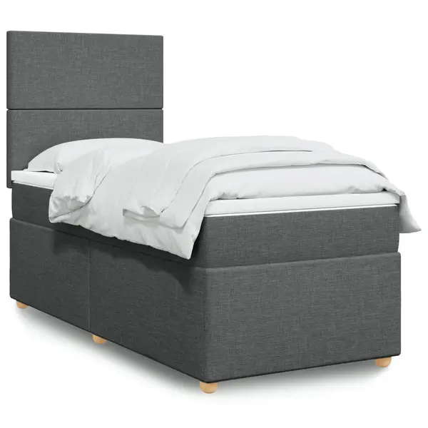 Gossi pat box spring cu saltea, gri inchis, 80x200 cm, textil