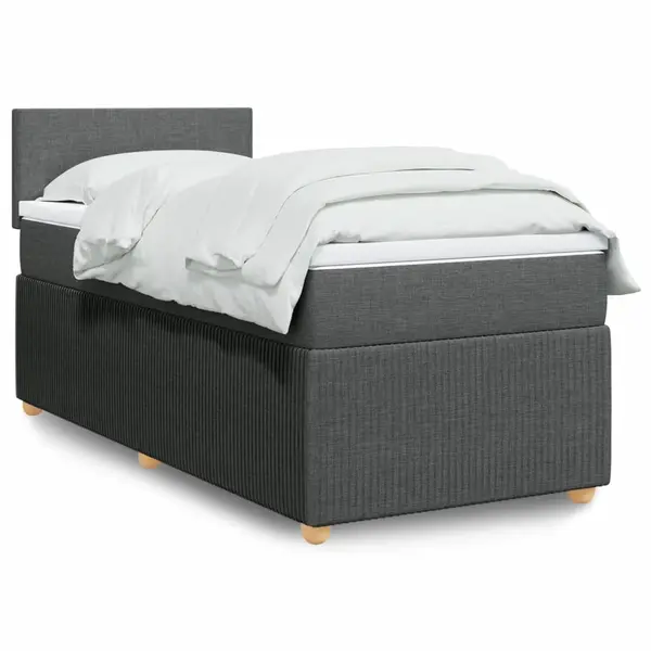 Gossi pat box spring cu saltea, gri inchis, 80x200 cm, textil