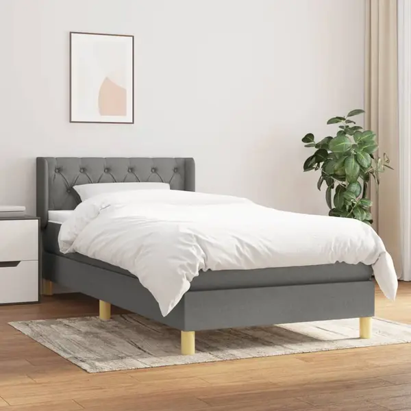 Gossi pat box spring cu saltea, gri inchis, 80x200 cm, textil