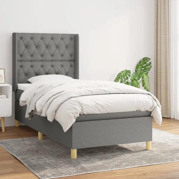 Gossi pat box spring cu saltea, gri inchis, 80x200 cm, textil
