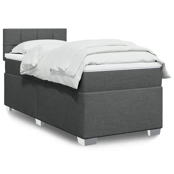 Gossi pat box spring cu saltea, gri inchis, 80x200 cm, textil