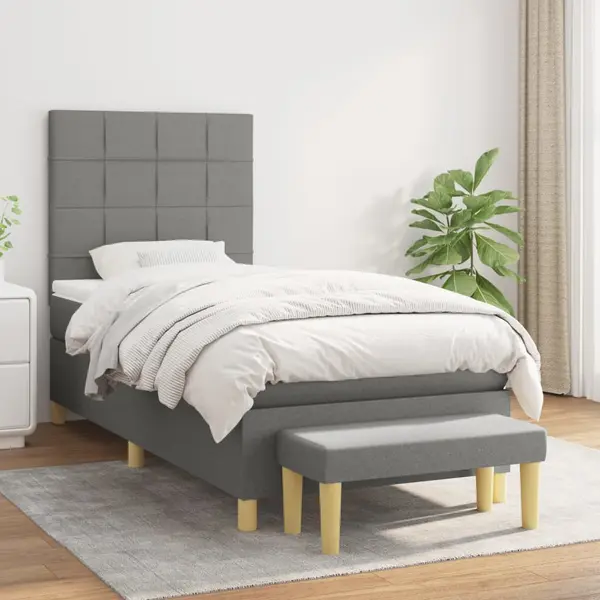 Gossi pat box spring cu saltea, gri inchis, 80x200 cm, textil