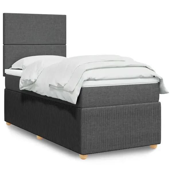 Gossi pat box spring cu saltea, gri inchis, 80x200 cm, textil