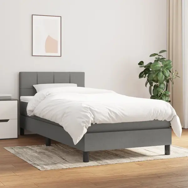 Gossi pat box spring cu saltea, gri inchis, 80x200 cm, textil