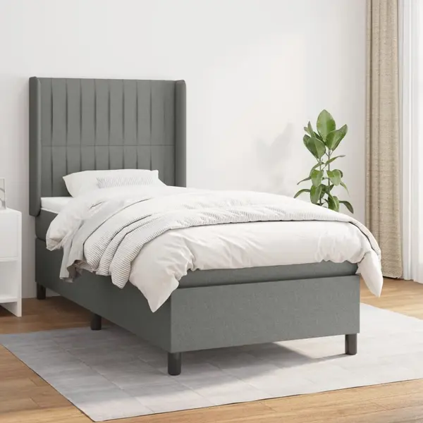 Gossi pat box spring cu saltea, gri inchis, 80x200 cm, textil