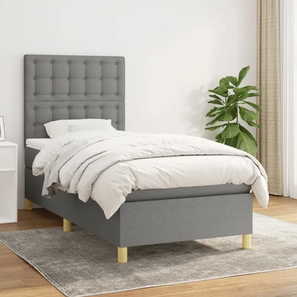 Gossi pat box spring cu saltea, gri inchis, 80x200 cm, textil
