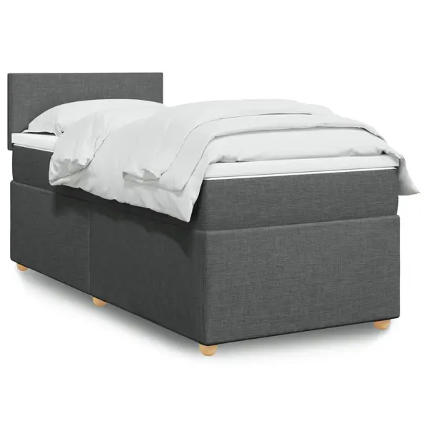 Gossi pat box spring cu saltea, gri inchis, 80x200 cm, textil