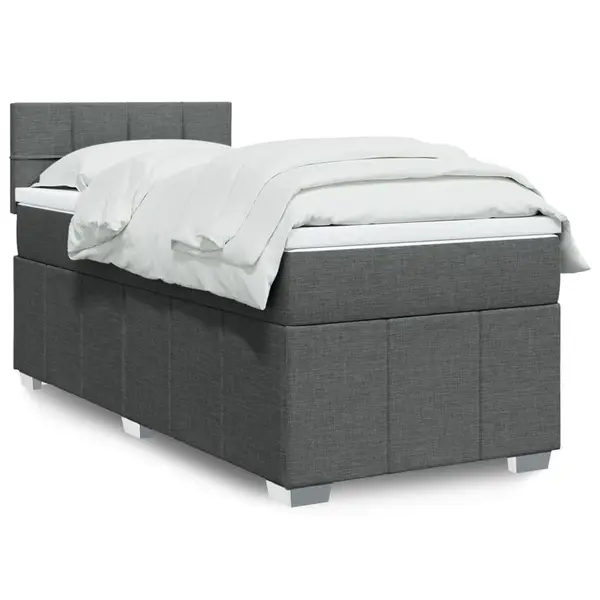 Gossi pat box spring cu saltea, gri inchis, 80x200 cm, textil