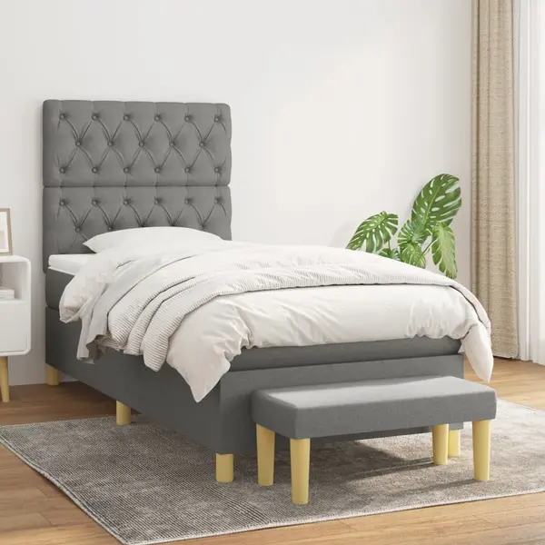 Gossi pat box spring cu saltea, gri inchis, 80x200 cm, textil
