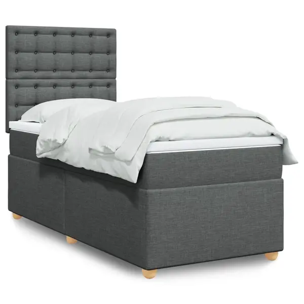 Gossi pat box spring cu saltea, gri inchis, 80x200 cm, textil