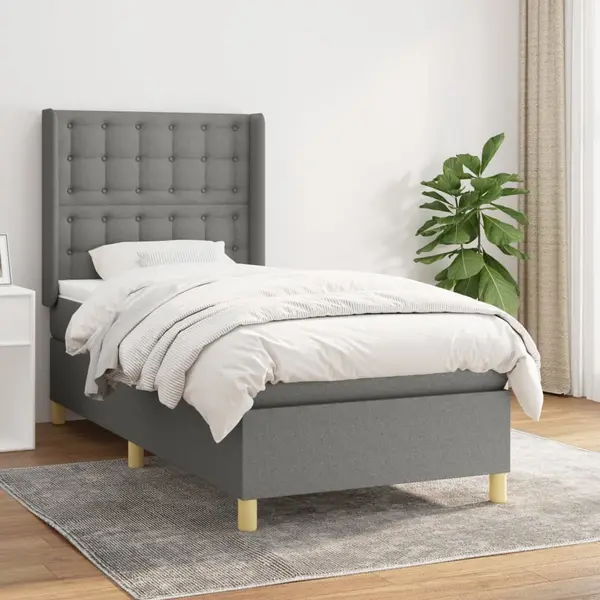 Gossi pat box spring cu saltea, gri inchis, 80x200 cm, textil