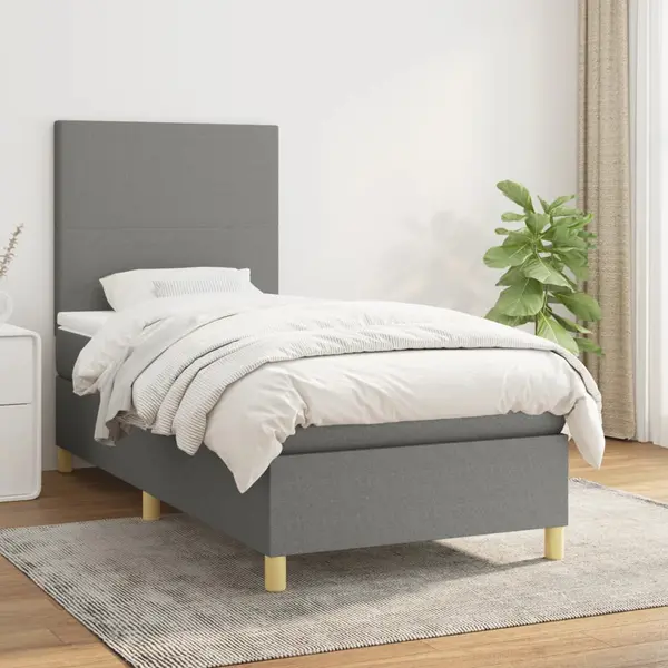 Gossi pat box spring cu saltea, gri inchis, 80x200 cm, textil