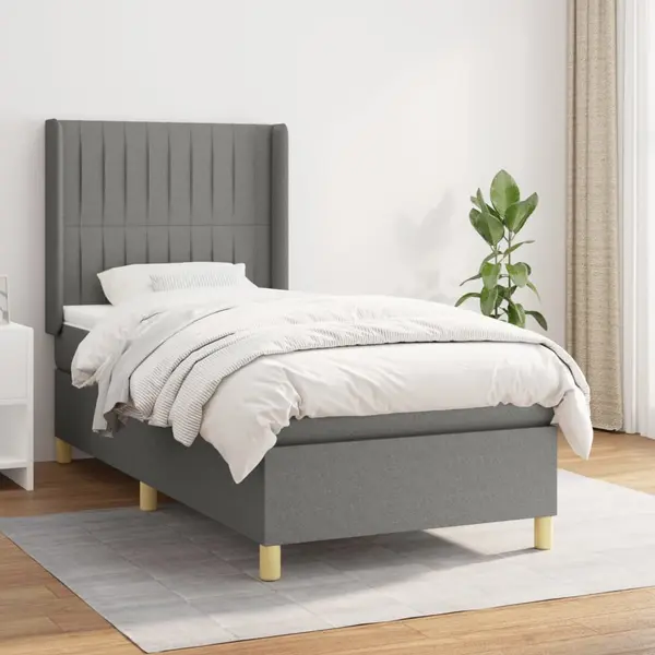Gossi pat box spring cu saltea, gri inchis, 80x200 cm, textil