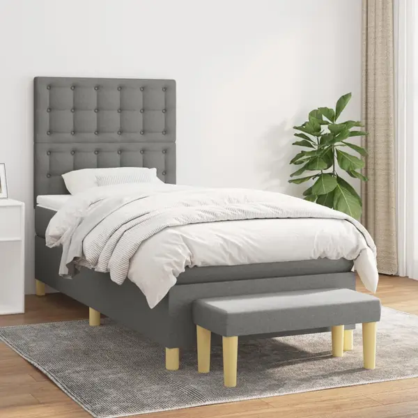Gossi pat box spring cu saltea, gri inchis, 80x200 cm, textil