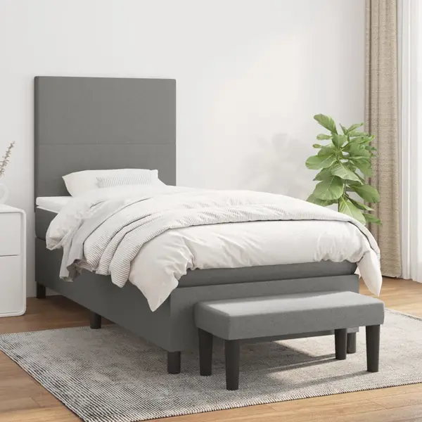 Gossi pat box spring cu saltea, gri inchis, 80x200 cm, textil