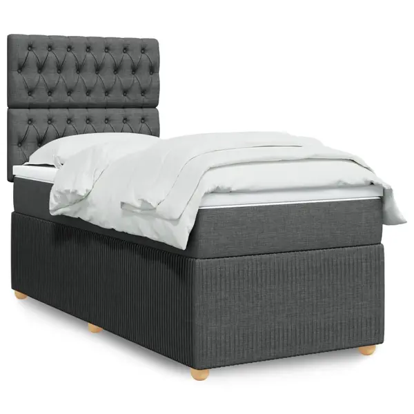 Gossi pat box spring cu saltea, gri inchis, 80x200 cm, textil