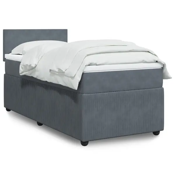 Gossi pat box spring cu saltea, gri inchis, 90x190 cm, catifea