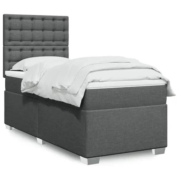 Gossi pat box spring cu saltea, gri inchis, 90x190 cm, textil