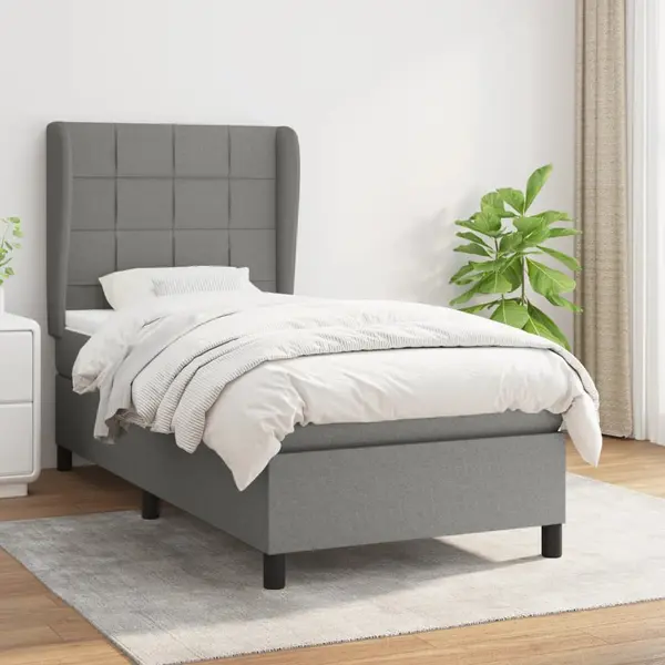 Gossi pat box spring cu saltea, gri inchis, 90x190 cm, textil
