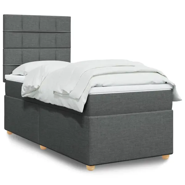 Gossi pat box spring cu saltea, gri inchis, 90x190 cm, textil