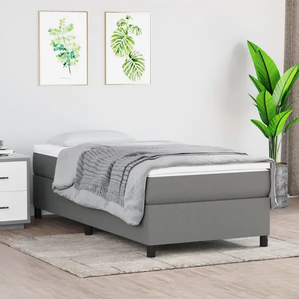 Gossi pat box spring cu saltea, gri inchis, 90x190 cm, textil