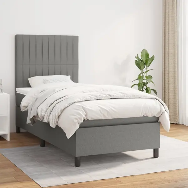 Gossi pat box spring cu saltea, gri inchis, 90x190 cm, textil