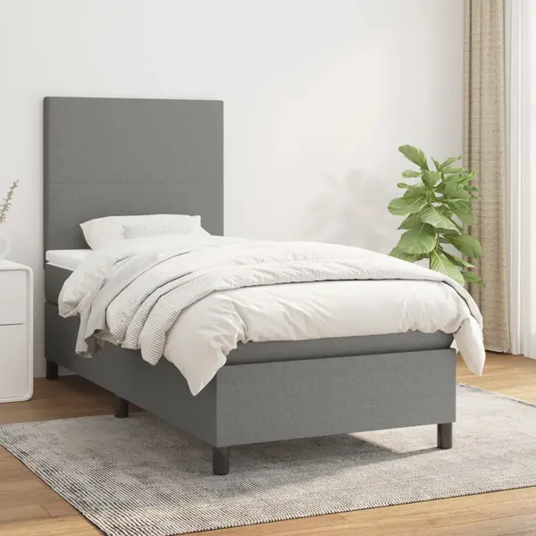 Gossi pat box spring cu saltea, gri inchis, 90x190 cm, textil