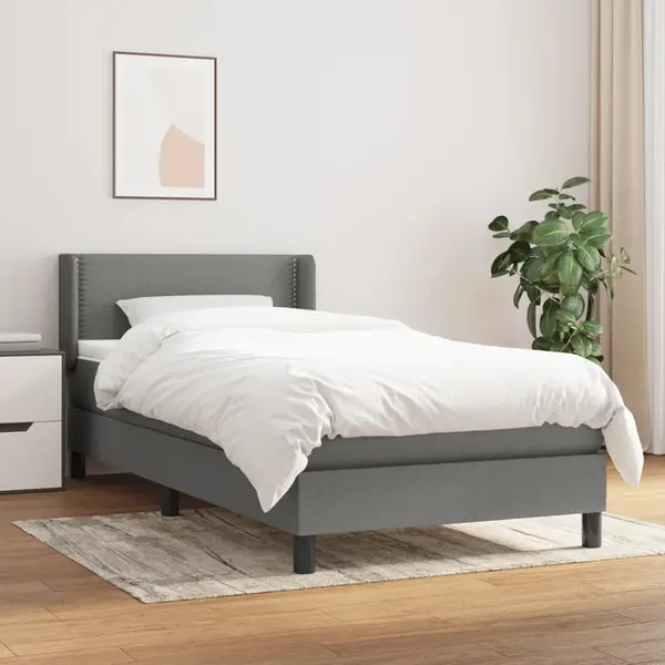 Gossi pat box spring cu saltea, gri inchis, 90x190 cm, textil