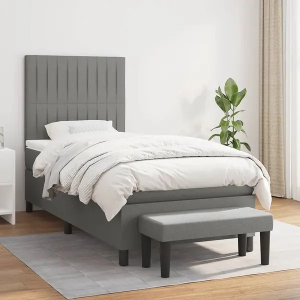 Gossi pat box spring cu saltea, gri inchis, 90x190 cm, textil