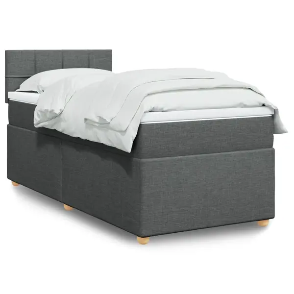 Gossi pat box spring cu saltea, gri inchis, 90x190 cm, textil