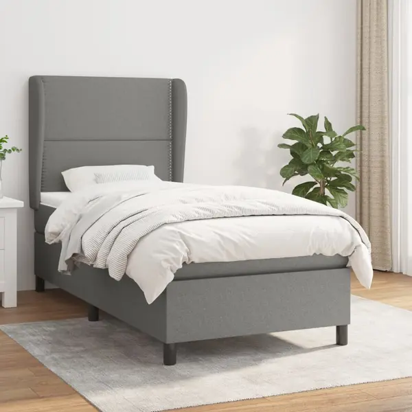 Gossi pat box spring cu saltea, gri inchis, 90x190 cm, textil