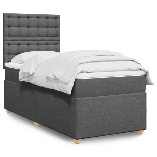 Gossi pat box spring cu saltea, gri inchis, 90x190 cm, textil